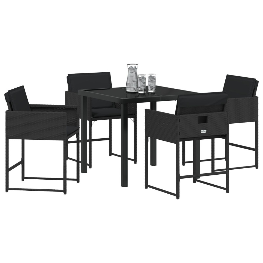 Produktbild för Trädgårdsmöbelset med kudde 5 pcs Svart konstrotting