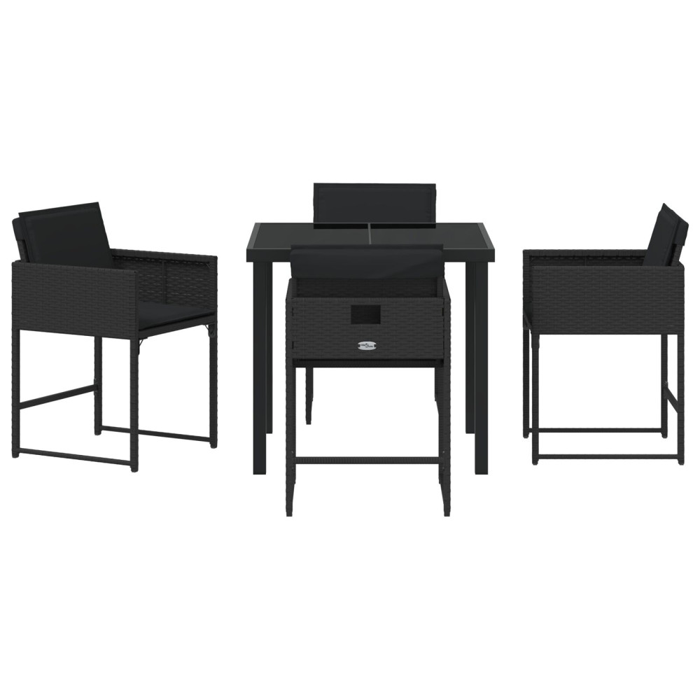 Produktbild för Trädgårdsmöbelset med kudde 5 pcs Svart konstrotting