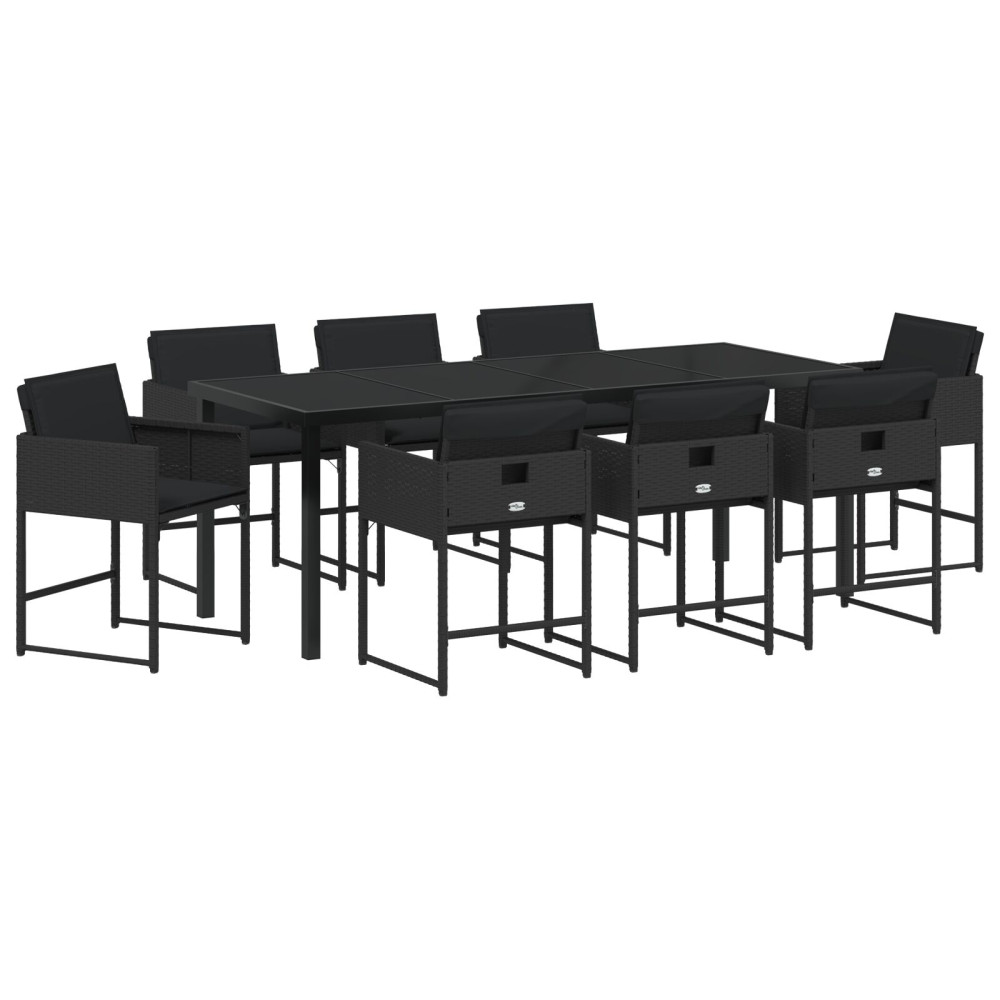 Produktbild för Trädgårdsmöbelset med kudde 9 pcs Svart konstrotting