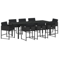 Produktbild för Trädgårdsmöbelset med kudde 9 pcs Svart konstrotting