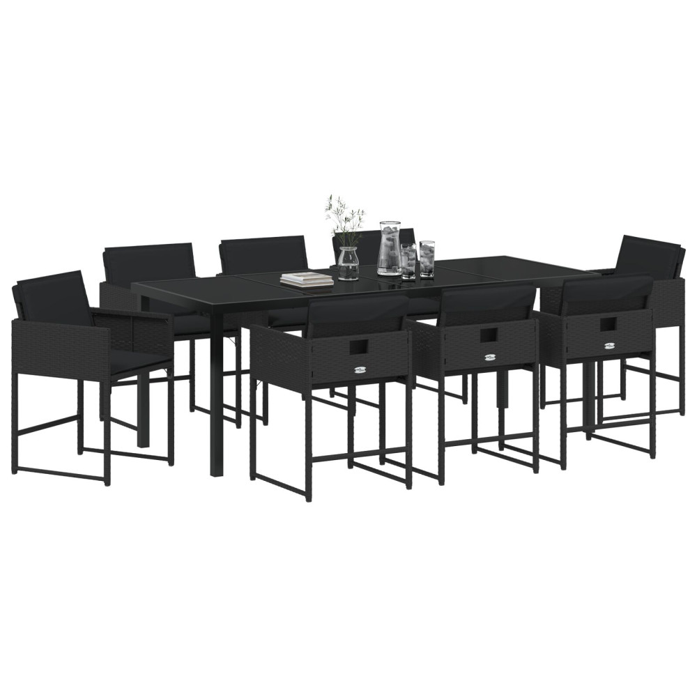 Produktbild för Trädgårdsmöbelset med kudde 9 pcs Svart konstrotting