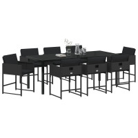 Produktbild för Trädgårdsmöbelset med kudde 9 pcs Svart konstrotting