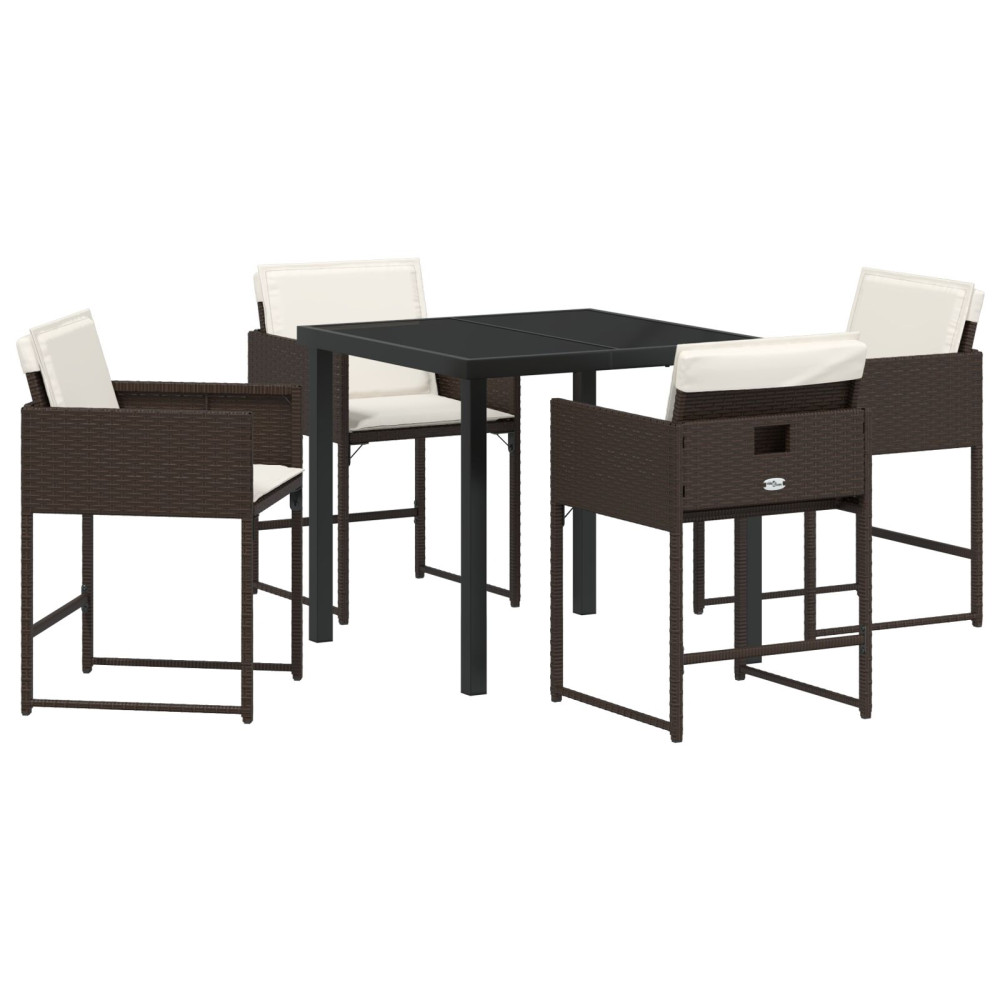 Produktbild för Trädgårdsmöbelset med kudde 5 pcs Brun konstrotting