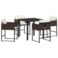 Produktbild för Trädgårdsmöbelset med kudde 5 pcs Brun konstrotting