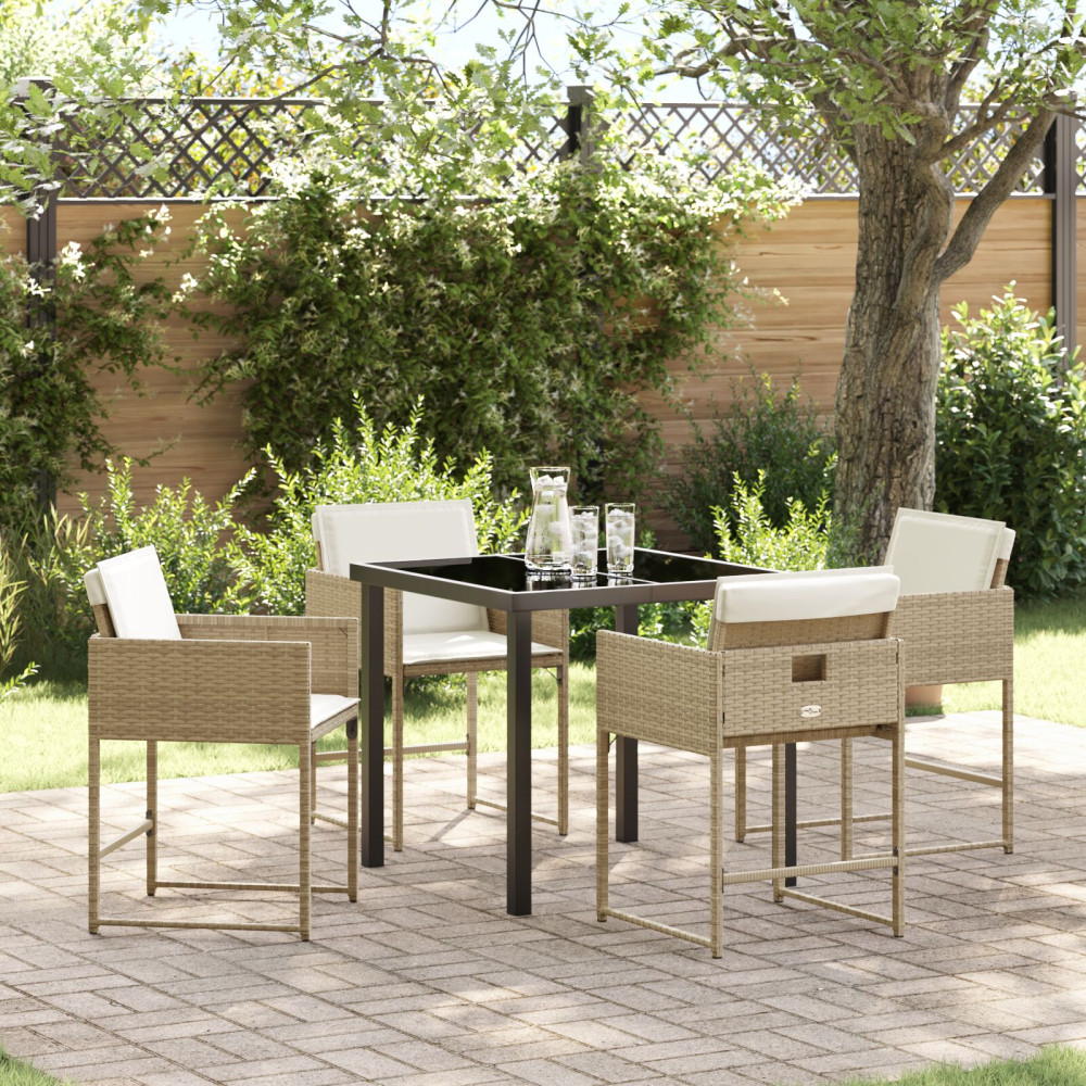 Produktbild för Trädgårdsmöbelset med kudde 5 pcs Beige konstrotting