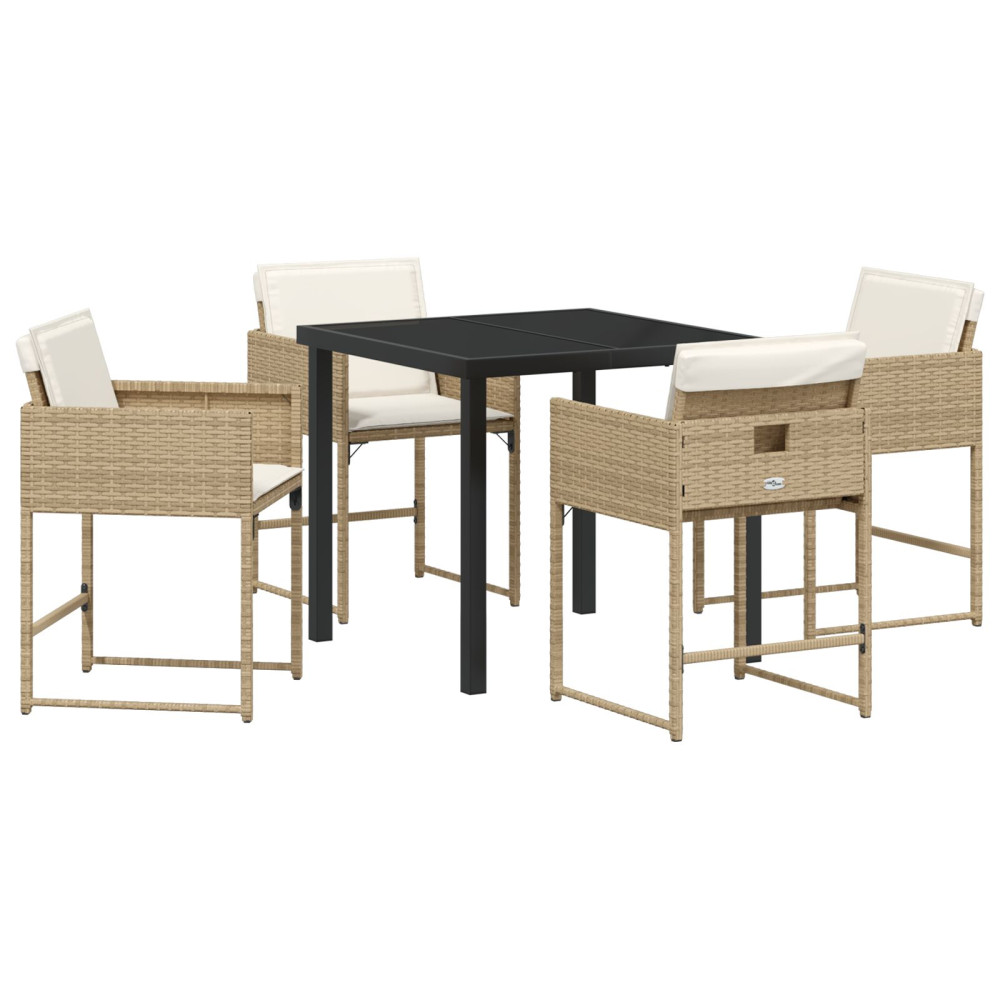 Produktbild för Trädgårdsmöbelset med kudde 5 pcs Beige konstrotting