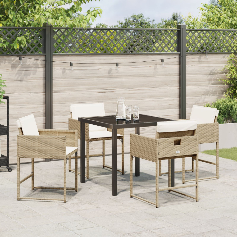 Produktbild för Trädgårdsmöbelset med kudde 5 pcs Beige konstrotting