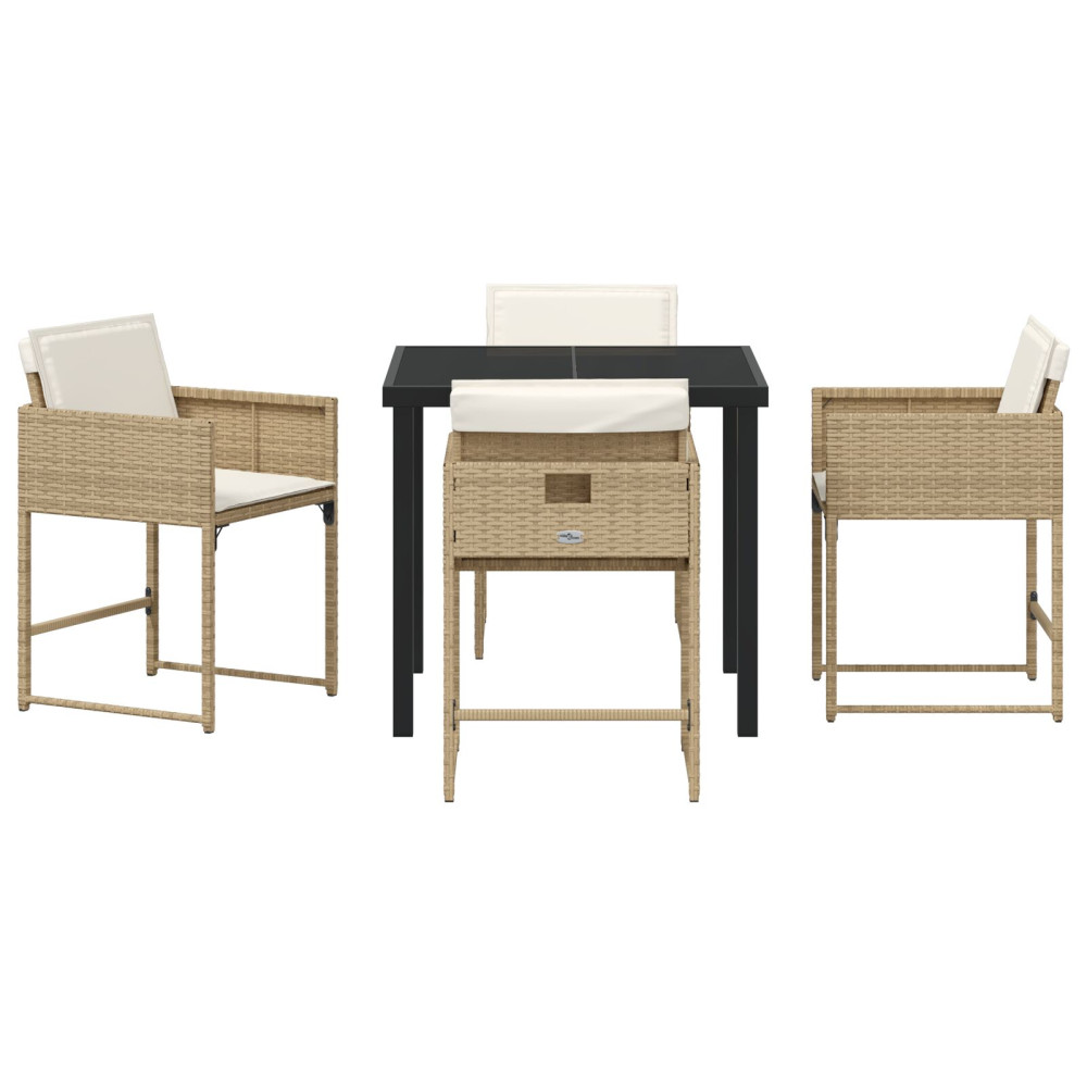 Produktbild för Trädgårdsmöbelset med kudde 5 pcs Beige konstrotting