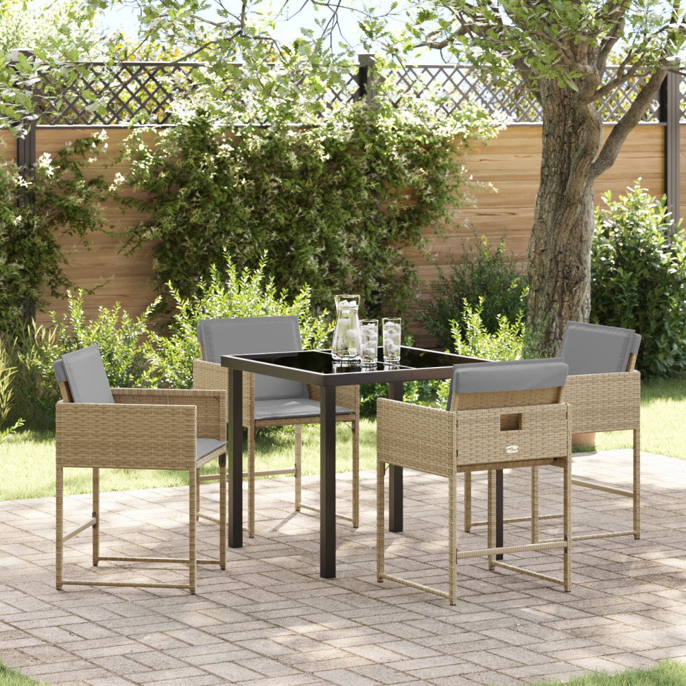 Produktbild för Trädgårdsmöbelset med kudde 5 pcs Beige konstrotting