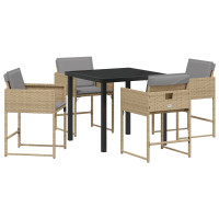 Produktbild för Trädgårdsmöbelset med kudde 5 pcs Beige konstrotting