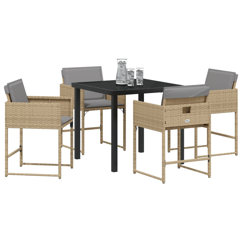 Produktbild för Trädgårdsmöbelset med kudde 5 pcs Beige konstrotting