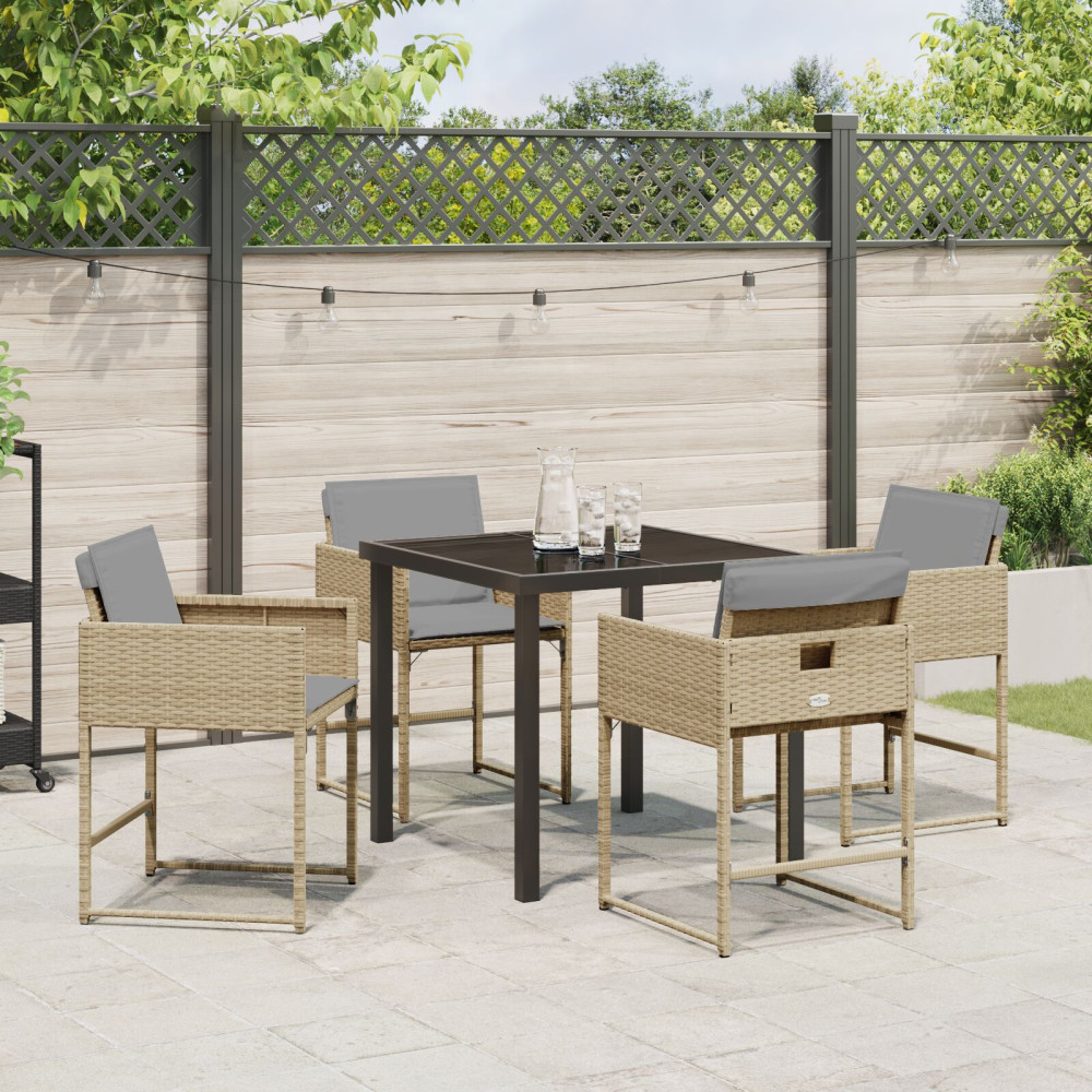 Produktbild för Trädgårdsmöbelset med kudde 5 pcs Beige konstrotting