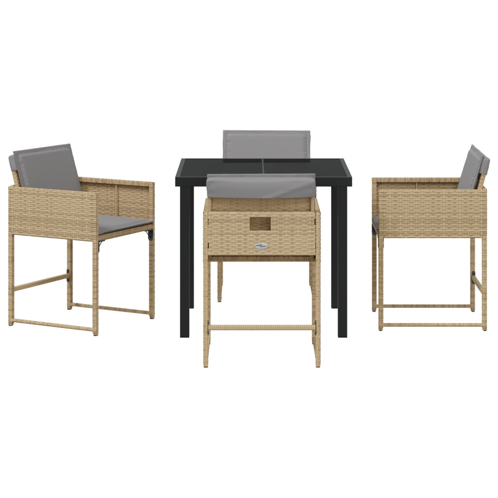 Produktbild för Trädgårdsmöbelset med kudde 5 pcs Beige konstrotting