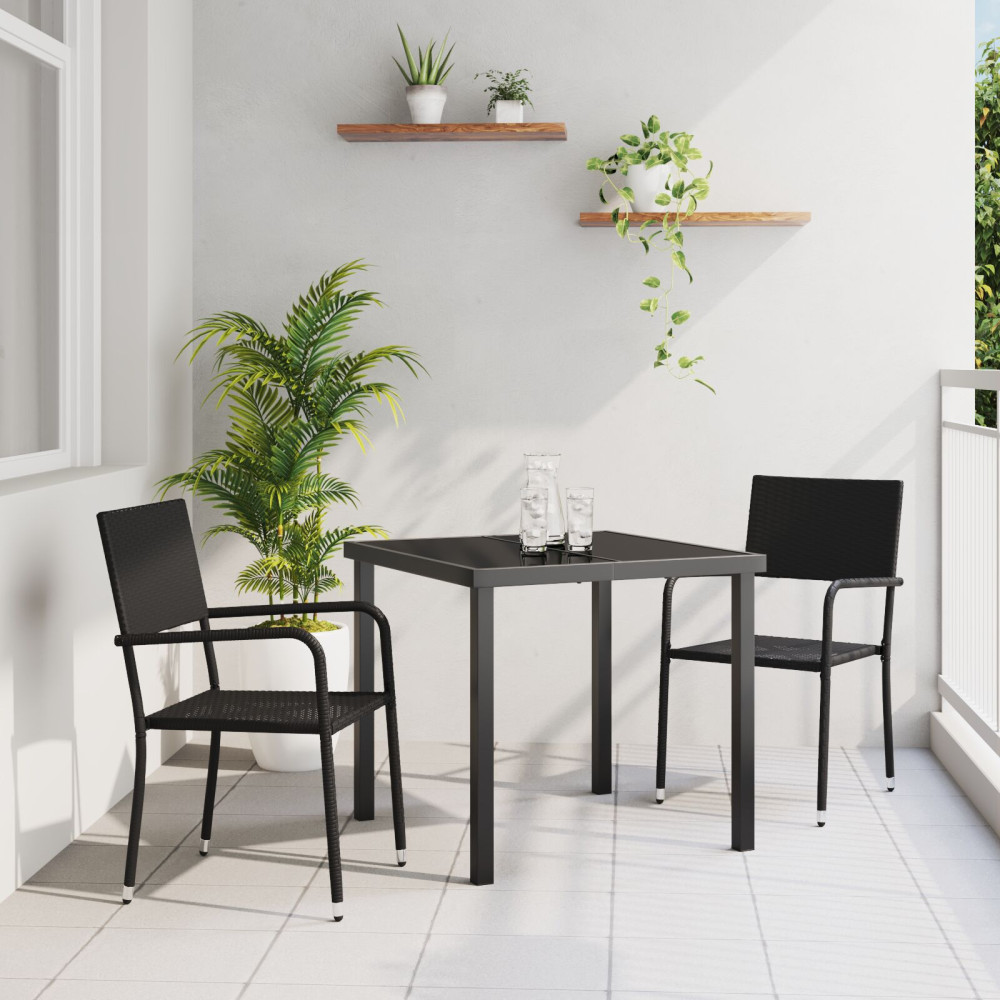 Produktbild för Trädgårdsmöbelset med kudde 3 pcs Svart konstrotting
