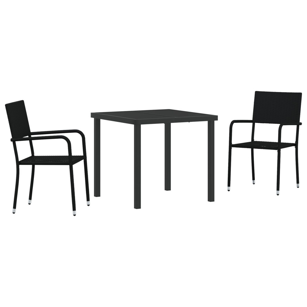 Produktbild för Trädgårdsmöbelset med kudde 3 pcs Svart konstrotting