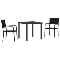 Produktbild för Trädgårdsmöbelset med kudde 3 pcs Svart konstrotting