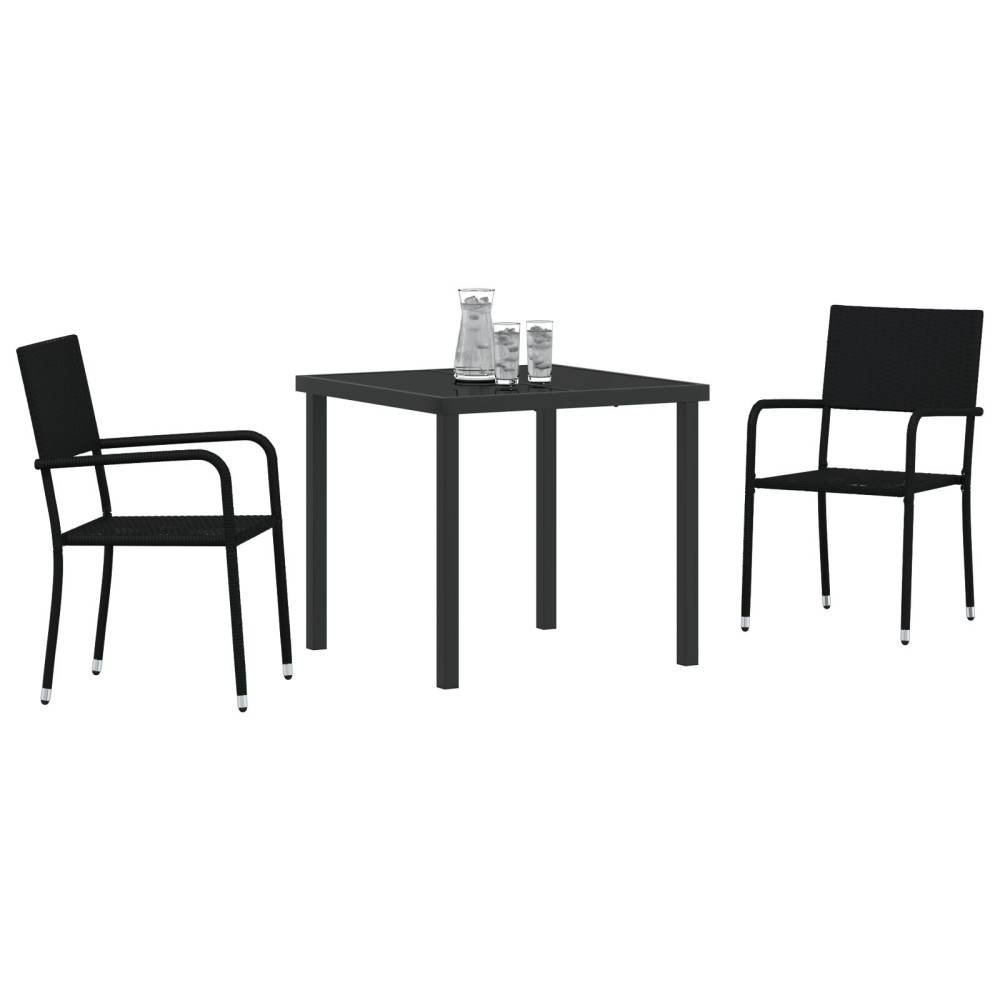 Produktbild för Trädgårdsmöbelset med kudde 3 pcs Svart konstrotting