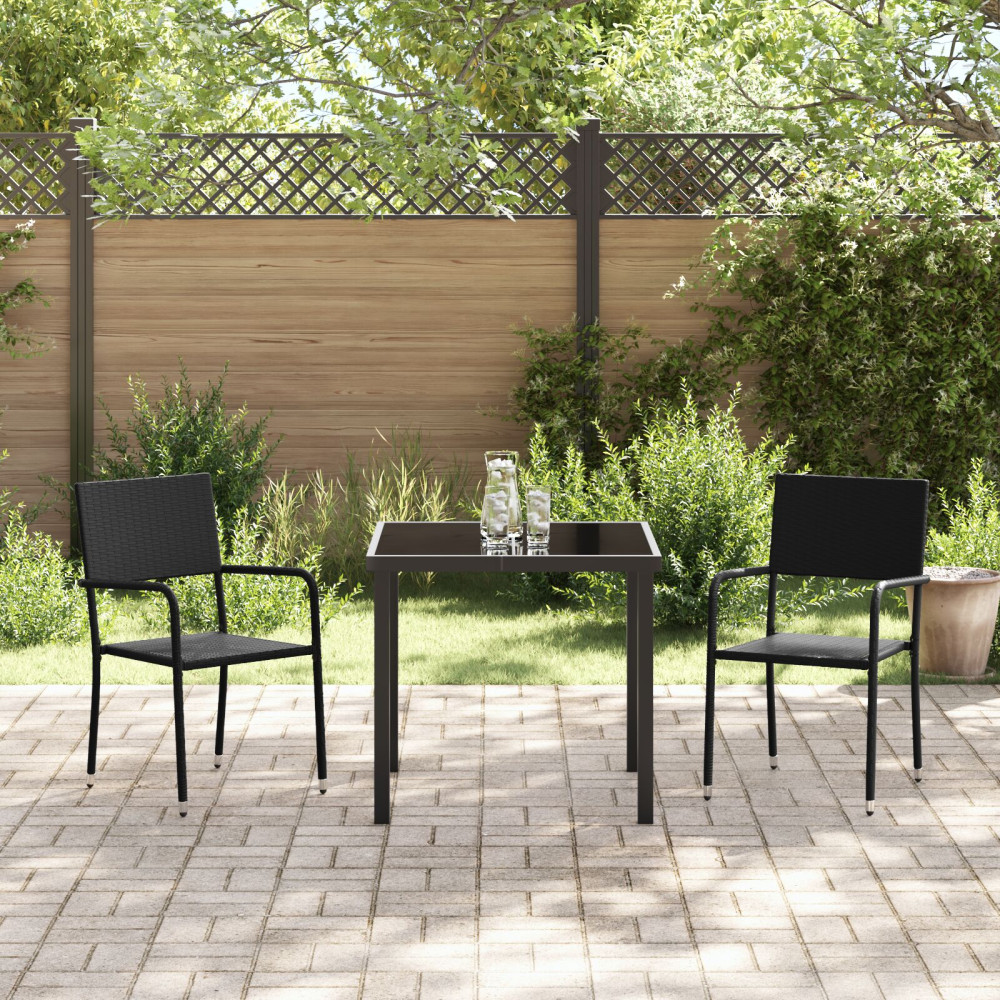 Produktbild för Trädgårdsmöbelset med kudde 3 pcs Svart konstrotting