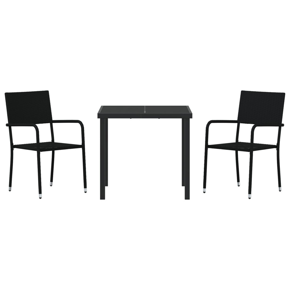 Produktbild för Trädgårdsmöbelset med kudde 3 pcs Svart konstrotting