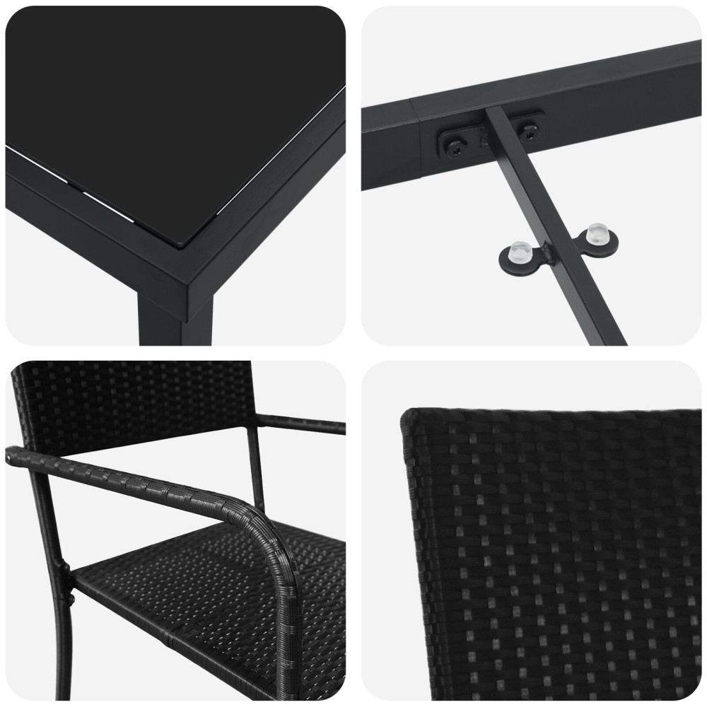 Produktbild för Trädgårdsmöbelset med kudde 3 pcs Svart konstrotting