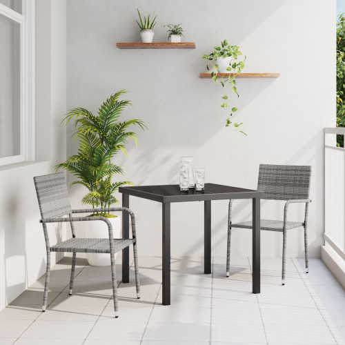 vidaXL Trädgårdsmöbelset med kudde 3 pcs Grå konstrotting