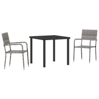 Produktbild för Trädgårdsmöbelset med kudde 3 pcs Grå konstrotting