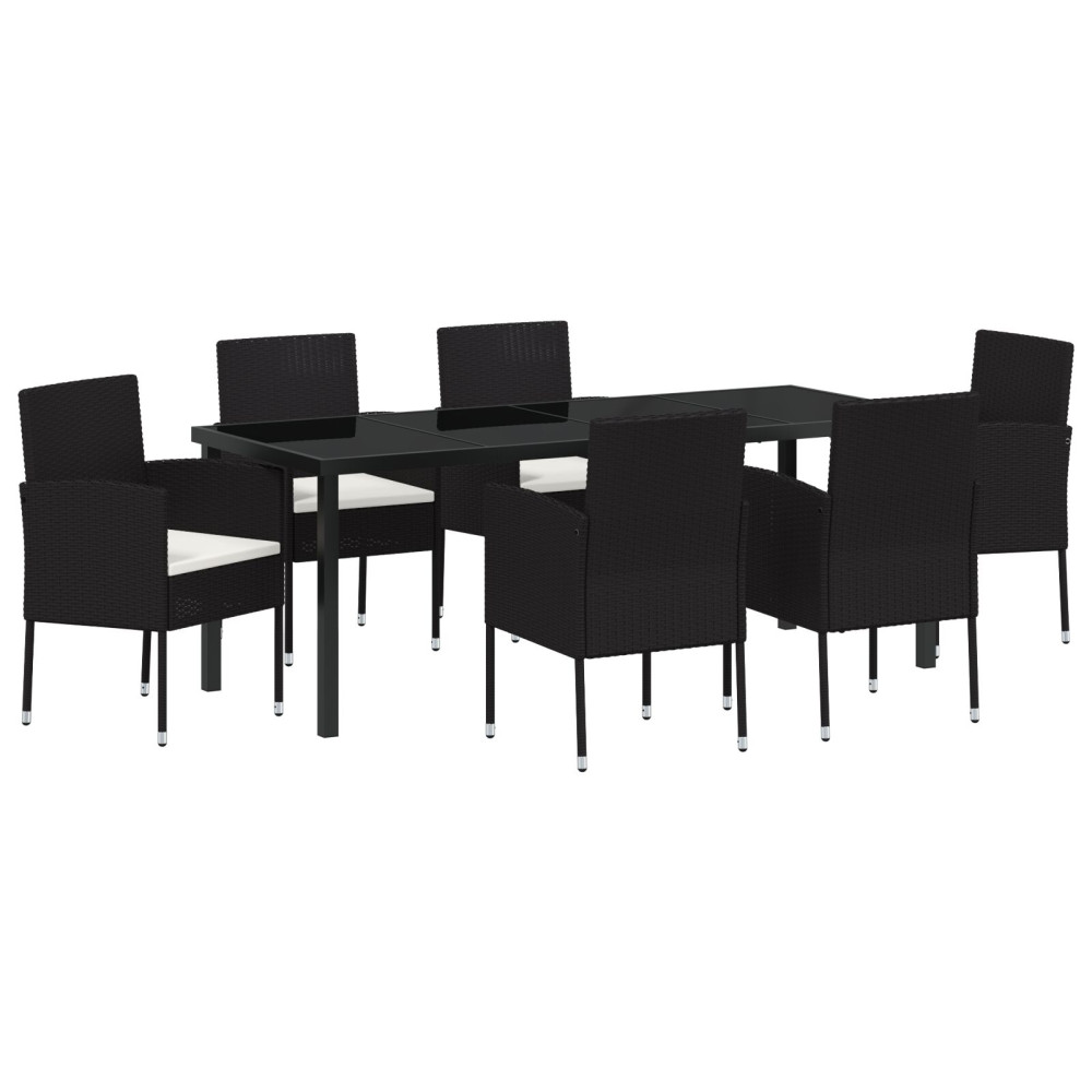 Produktbild för Trädgårdsmöbelset med kudde 7 pcs Svart konstrotting