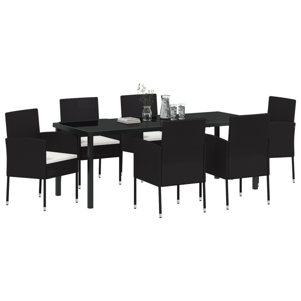 Produktbild för Trädgårdsmöbelset med kudde 7 pcs Svart konstrotting