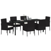 Produktbild för Trädgårdsmöbelset med kudde 7 pcs Svart konstrotting