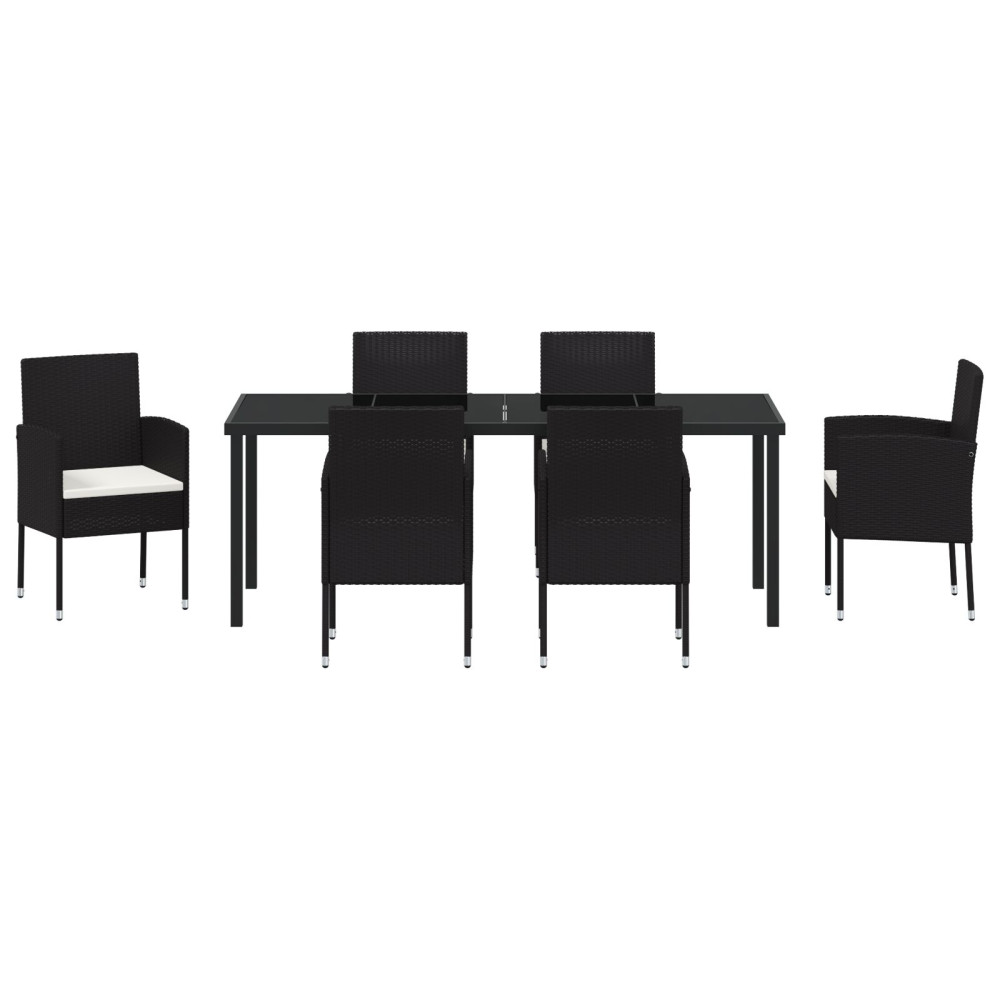 Produktbild för Trädgårdsmöbelset med kudde 7 pcs Svart konstrotting