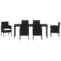 Produktbild för Trädgårdsmöbelset med kudde 7 pcs Svart konstrotting