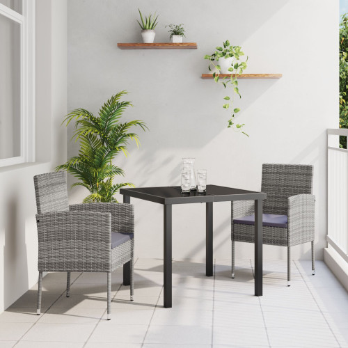vidaXL Trädgårdsmöbelset med kudde 3 pcs Grå konstrotting