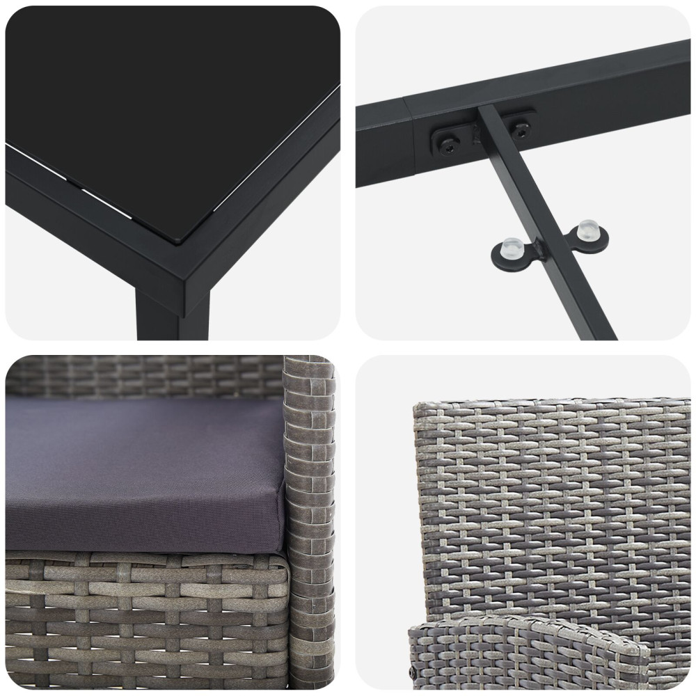 Produktbild för Trädgårdsmöbelset med kudde 3 pcs Grå konstrotting