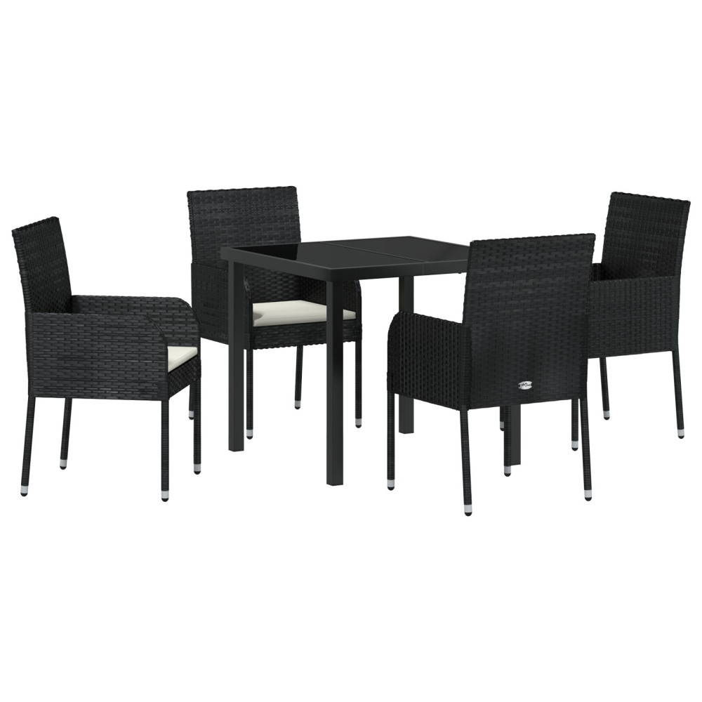 Produktbild för Trädgårdsmöbelset med kudde 5 pcs Svart konstrotting
