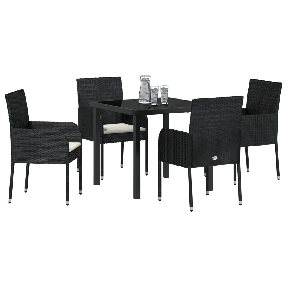 Produktbild för Trädgårdsmöbelset med kudde 5 pcs Svart konstrotting
