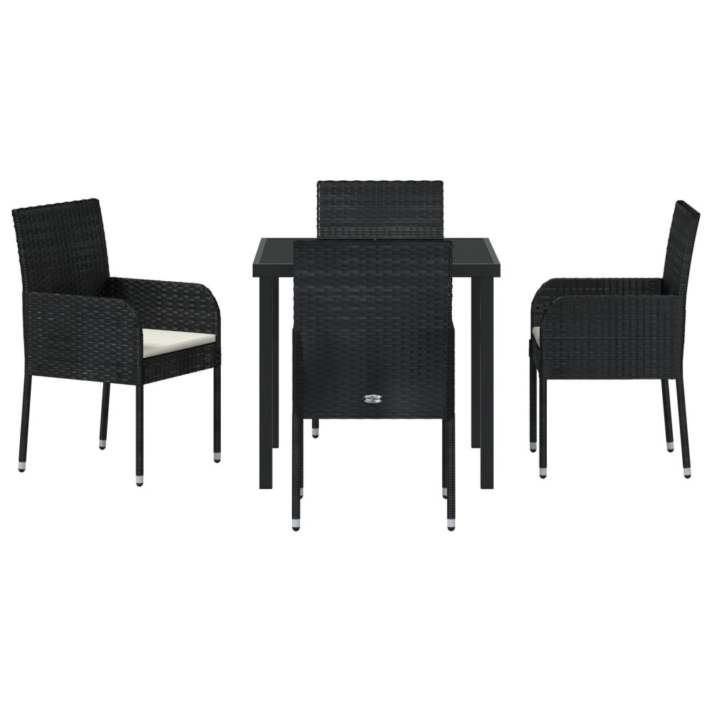 Produktbild för Trädgårdsmöbelset med kudde 5 pcs Svart konstrotting