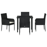 Produktbild för Trädgårdsmöbelset med kudde 5 pcs Svart konstrotting