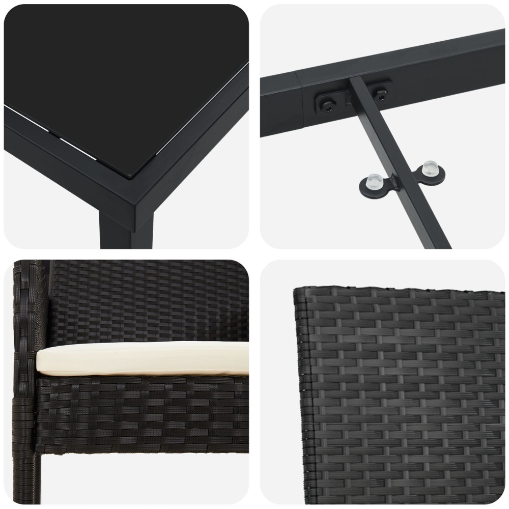 Produktbild för Trädgårdsmöbelset med kudde 5 pcs Svart konstrotting
