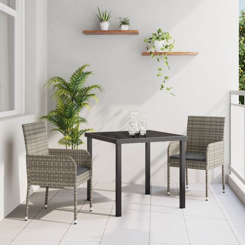 Produktbild för Trädgårdsmöbelset med kudde 3 pcs Grå konstrotting