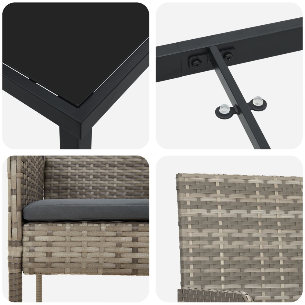 Produktbild för Trädgårdsmöbelset med kudde 3 pcs Grå konstrotting