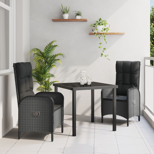 vidaXL Trädgårdsmöbelset med kudde 3 pcs Svart konstrotting
