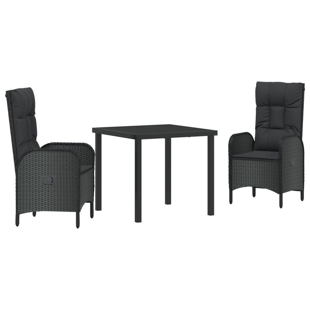 Produktbild för Trädgårdsmöbelset med kudde 3 pcs Svart konstrotting