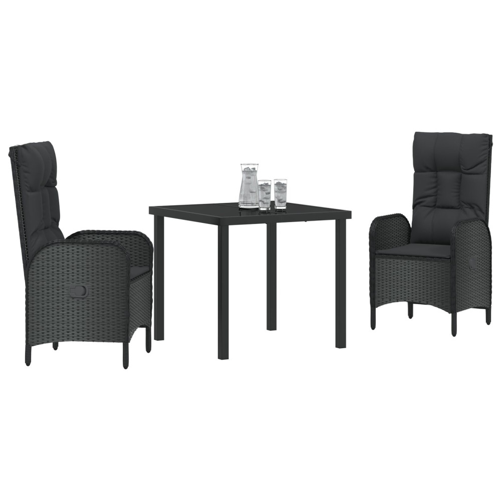 Produktbild för Trädgårdsmöbelset med kudde 3 pcs Svart konstrotting