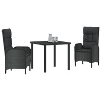 Produktbild för Trädgårdsmöbelset med kudde 3 pcs Svart konstrotting