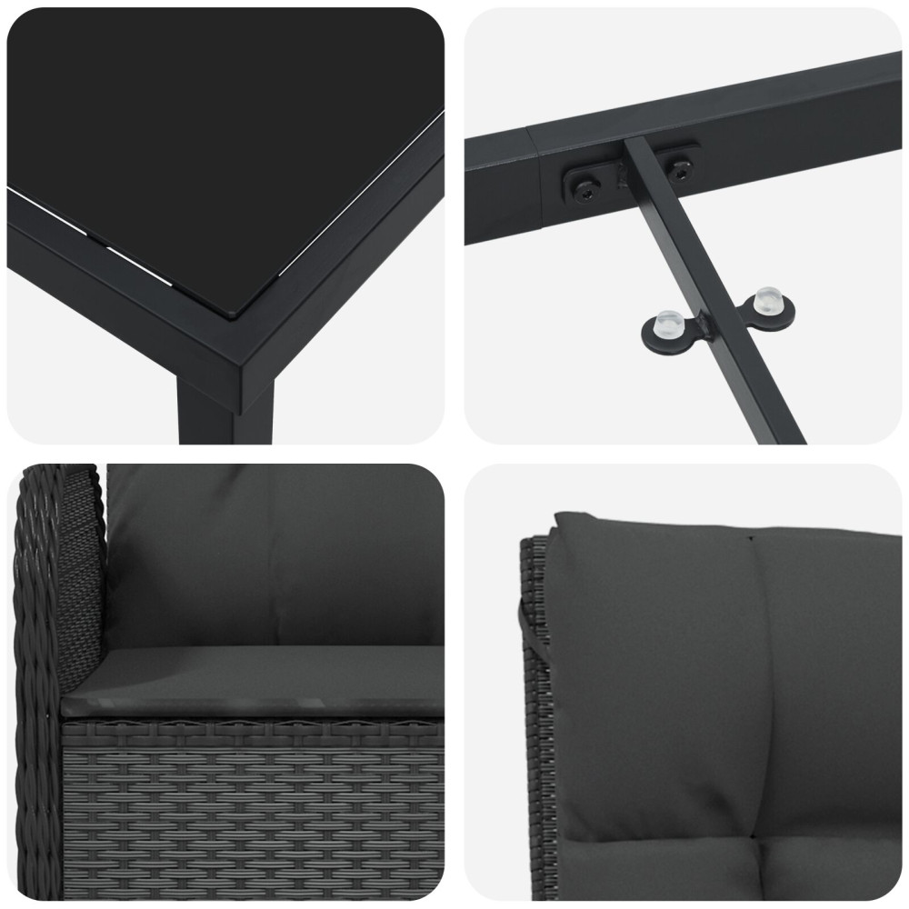 Produktbild för Trädgårdsmöbelset med kudde 3 pcs Svart konstrotting