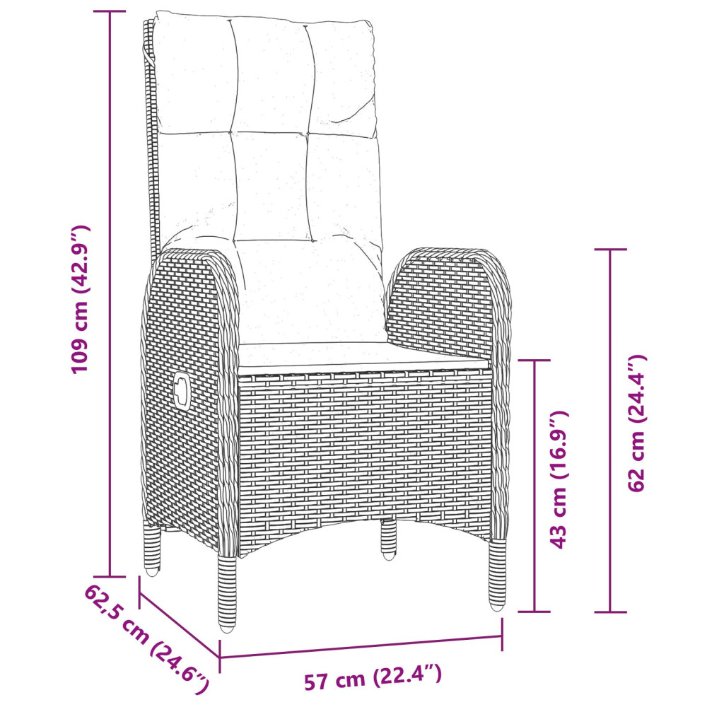 Produktbild för Trädgårdsmöbelset med kudde 3 pcs Svart konstrotting