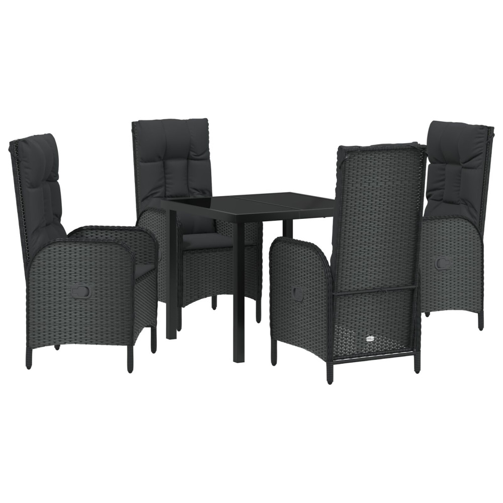 Produktbild för Trädgårdsmöbelset med kudde 5 pcs Svart konstrotting