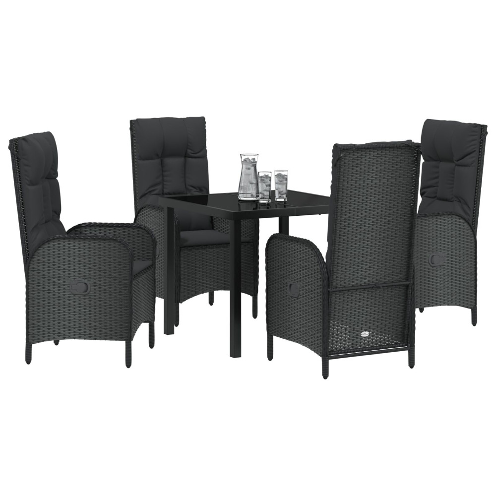 Produktbild för Trädgårdsmöbelset med kudde 5 pcs Svart konstrotting