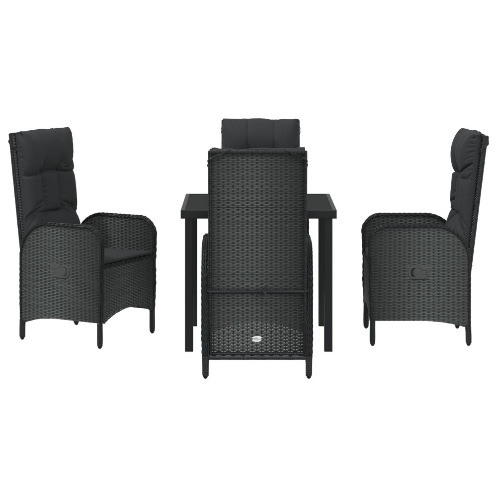 Produktbild för Trädgårdsmöbelset med kudde 5 pcs Svart konstrotting
