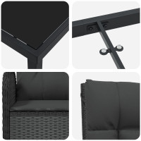 Produktbild för Trädgårdsmöbelset med kudde 5 pcs Svart konstrotting